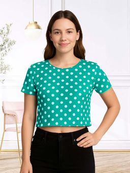 Glito - Green Polyester Polka Dots Top