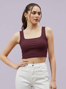 Glito - Wine Cotton Solid Crop Top