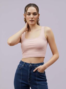 Glito - Pink Cotton Solid Crop Top