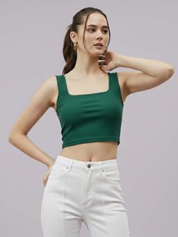 Glito - Green Cotton Solid Crop Top