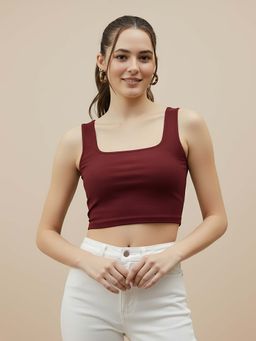 Glito - Maroon Cotton Solid Crop Top