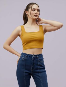 Glito - Mustard Cotton Solid Crop Top