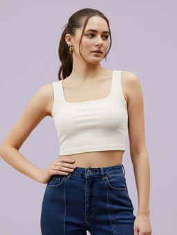 Glito - White Cotton Solid Crop Top