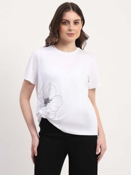 Global Republic - White Cotton Blend Embellished T-Shirt