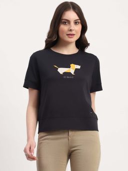 Global Republic - Navy Blue Modal Embroidered T-Shirt