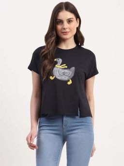 Global Republic - Navy Blue Modal Embellished Top