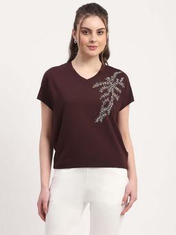 Global Republic - Wine Modal Embellished Top