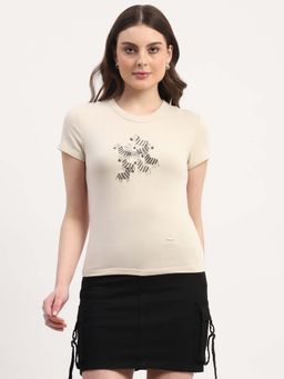 Global Republic - Ivory Modal Embellished T-Shirt