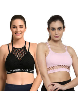 Makclan - Sexy in Sheer Sports Bra- Pink & Black (Pack of 2)