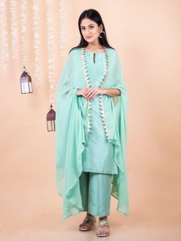 Empress Pitara - Mint Cape Kurta And Palazzo With Dupatta (Set of 3)
