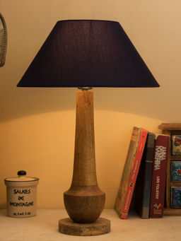 Homesake - Cubist Wooden Table Lamp With Blue Shade