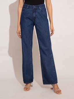 Twenty Dresses by Nykaa Fashion - Cindy Mid Blue Low Waist Wide Leg Denim