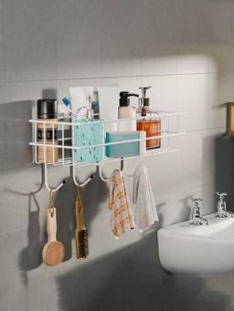 Kuber Industries - White Metal Adhesive Bathroom Shelf with Screw