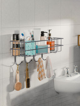 Kuber Industries - Grey Metal Adhesive Bathroom Shelf with Screw