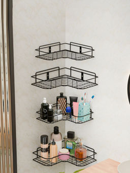 Kuber Industries - Black Metal Self Adhesive Bathroom Racks (Pack of 4)
