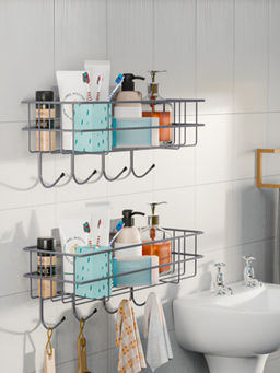 Kuber Industries - Grey Metal Adhesive Bathroom Shelves with Screws