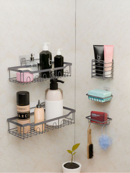 Kuber Industries - Grey Metal Bathroom Racks (Pack of 5)