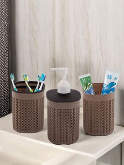 Kuber Industries - Brown 3 Piece Plastic Bathroom Accessories Set