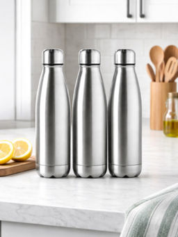 Kuber Industries - Silver Insulated Steel Water Bottles (Pack of 3)