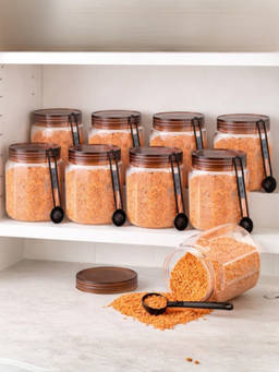 Kuber Industries - Brown Plastic Kitchen Containers with Spoons (Pack of 9)