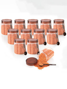 Kuber Industries - Brown Plastic Kitchen Containers with Spoons (Pack of 12)