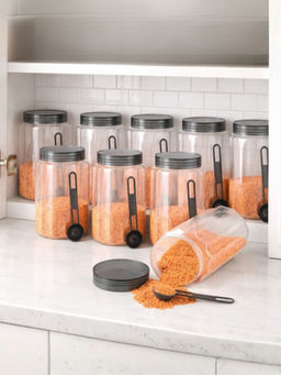 Kuber Industries - Grey Plastic Kitchen Storage Containers with spoons (Pack of 9)