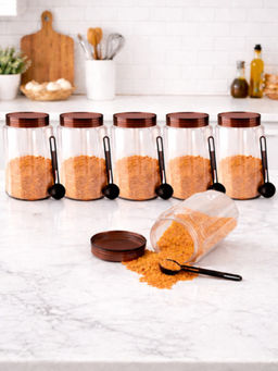Kuber Industries - Brown Plastic Kitchen Containers with Spoons (Pack of 6)