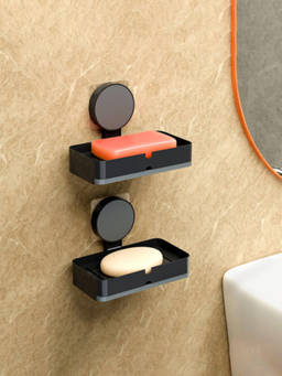 Kuber Industries - Black Plastic Self-Adhesive Soap Holders (Pack of 2)