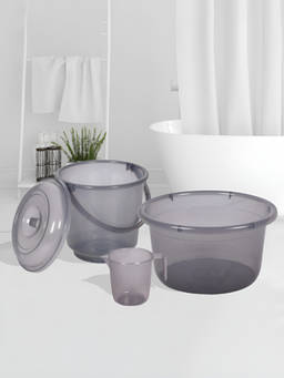 Kuber Industries - Grey 3 Piece Bathroom Combo Set