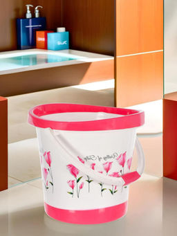 Kuber Industries - White Plastic Tulip Flower Unbreakable Strong Bathroom Ultra Bucket