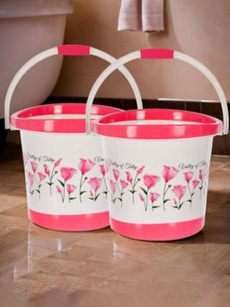 Kuber Industries - White Plastic Tulip Flower Unbreakable Strong Bathroom Bucket (Pack of 2)