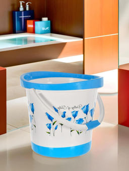 Kuber Industries - White Plastic Tulip Flower Unbreakable Strong Bathroom Bucket