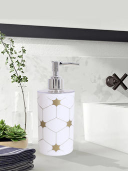 Kuber Industries - White Star Print Plastic Liquid Soap Dispenser