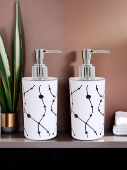 Kuber Industries - White Dot Print Plastic Liquid Soap Dispensers (Pack of 2)