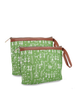 Kuber Industries - Green Warli Print Toiletry Travel Pouches (Pack of 2)