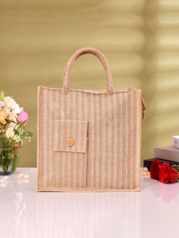 Kuber Industries - Brown Jute Carry Lunch Bag