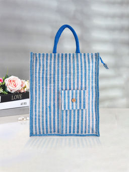 Kuber Industries - Blue Jute Carry Lunch Bag