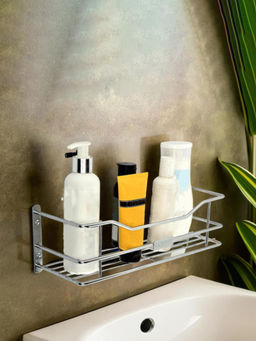 Kuber Industries - Silver Stainless Steel Bathroom Shelf