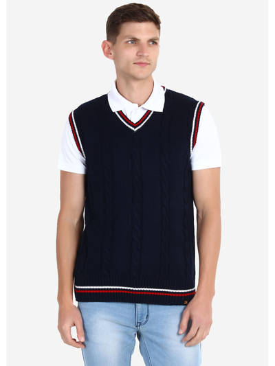 Men Navy Blue Cricket Sweater