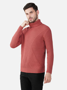 JOE Hazel - Men Coral High Neck Cable Knit Sweater
