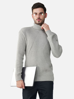 JOE Hazel - Men Grey High Neck Cable Knit Sweater