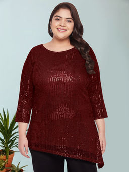 Martini - Red Plus Size Sequin Asymmetric Top