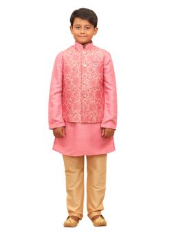 Manyavar - Boys Rani Silk Festive Kurta Jacket Churidar (set Of 3)