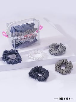 Hair Drama Co. - Luxury Scrunchies Set of 5 with Free Pouch - Neutral Gift Set