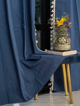 Urban Space - Boho Cotton Window Curtain with Eyelets & Tieback 1 Piece Aura Indigo