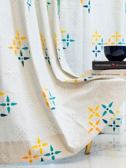 Urban Space - Cotton Window Curtains with Eyelets & Tieback Mosaic Yellow & Blue (Pack of 2)