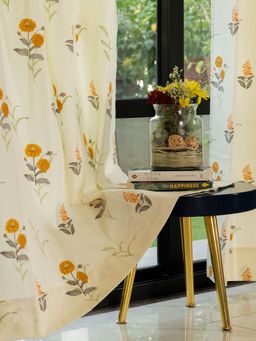 Urban Space - Cotton Window Curtains with Eyelets & Tieback Cotton Coneflower Yellow (Pack of 2)