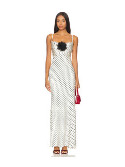 self-portrait - Polka Dot Satin Maxi Dress