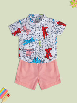 MINI KLUB - Baby Boys White Top and Bottom with Shirt and Shorts (Set of 2)