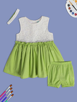 MINI KLUB - Baby Girls Green Dress with Hair Band and Bloomer (Set of 3)